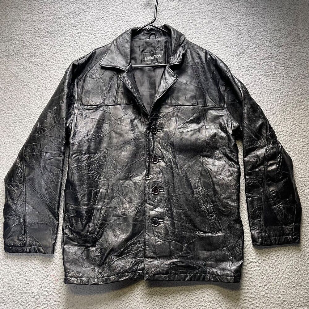 Leather Works Leather Jacket Mens Medium Black Button Front